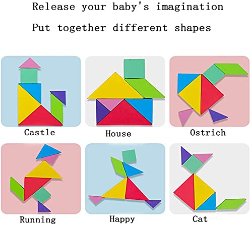 BLiSS HUES™ Magnetic Wooden Tangram Puzzle - STEM Educational Travel Game for Kids with Solution Book | Brain Teaser IQ Toy | Road Trip & Classroom Learning Activity | Pattern Block 3D Puzzle (Multicolor) - Perfect for Family Travel, Preschool Learning & Creative Play