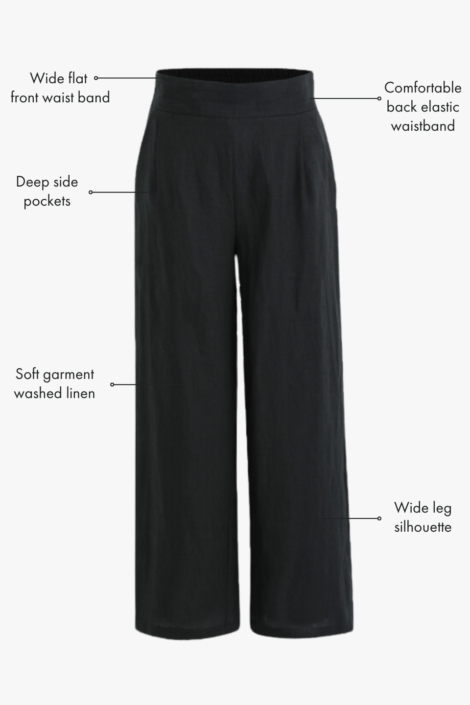 Guardian Black Linen Viscose Elastic Waist Pants for Women - Comfortable Stretch Pull-On Trousers for Work, Travel & Casual Wear