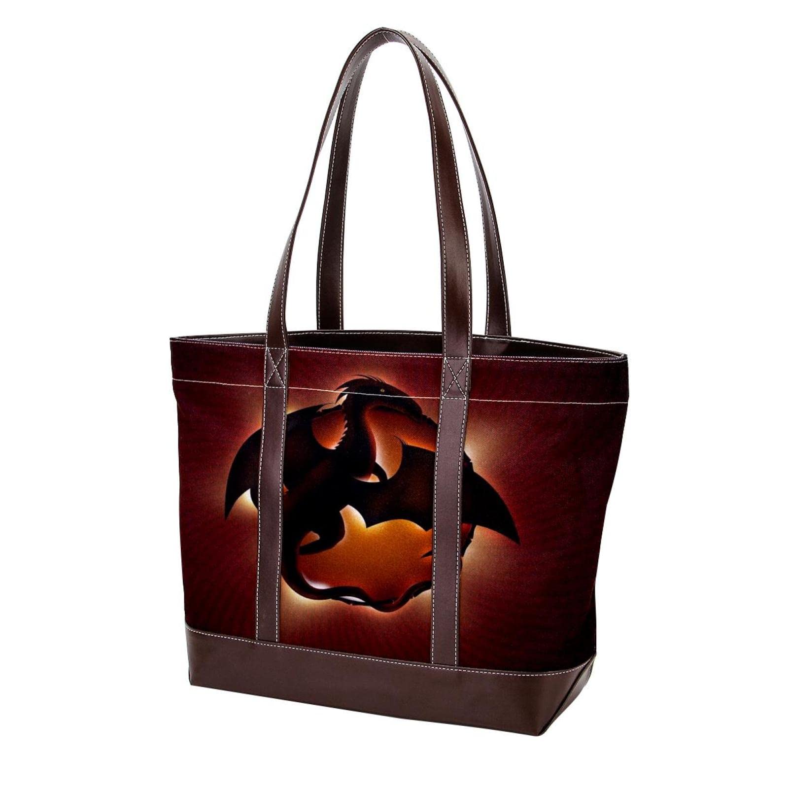Thai Art Tree Leaf Tote Bags for Women - Large Leather Canvas Shoulder Bag Purse with Top Handle - Perfect for Work, Travel & Shopping
