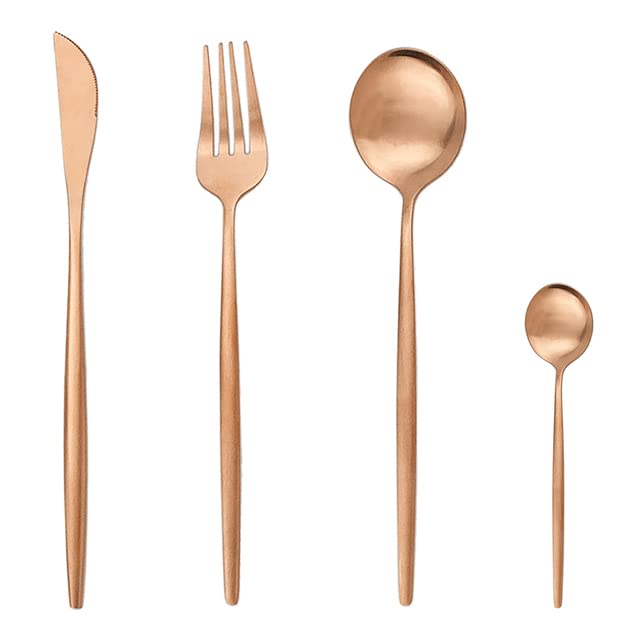 Premium 4-Piece Matte Flatware Set - 304 Stainless Steel Rose Gold Silverware (Knife, Fork, Spoon) - Elegant Dinnerware for Fine Dining, Wedding Gifts & Home Kitchen Essentials