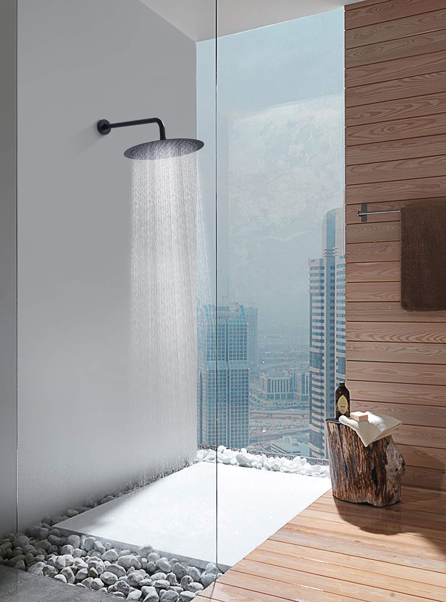 16 Inch Stainless Steel Black Rain Shower Head - High Pressure Rainfall Shower Head for Luxurious Bathroom Experience - Perfect for Spa-Like Relaxation & Modern Bathroom Upgrade