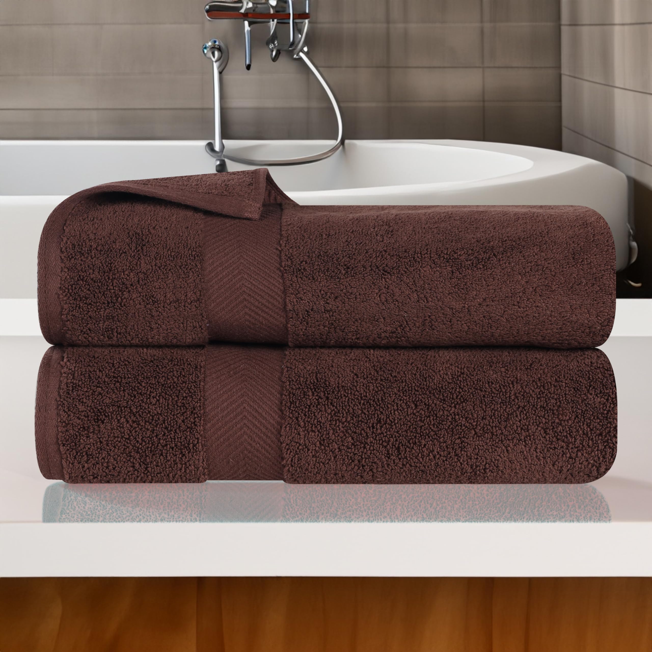 Premium 100% Cotton Bath Towels Set of 2 - Ultra Soft, Absorbent & Fluffy Oversized Towels for Spa, Gym & Luxury Bathroom - Espresso Brown