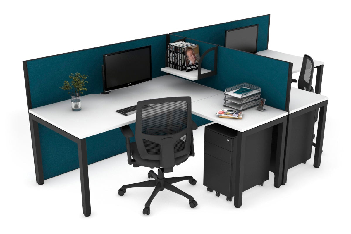 Quadro Square Legs 2-Person Corner Workstation - T-Shaped Office Desk (1800L x 1800W) with Cable Management Scallop - Perfect for Home Office, Coworking Spaces & Modern Workstations