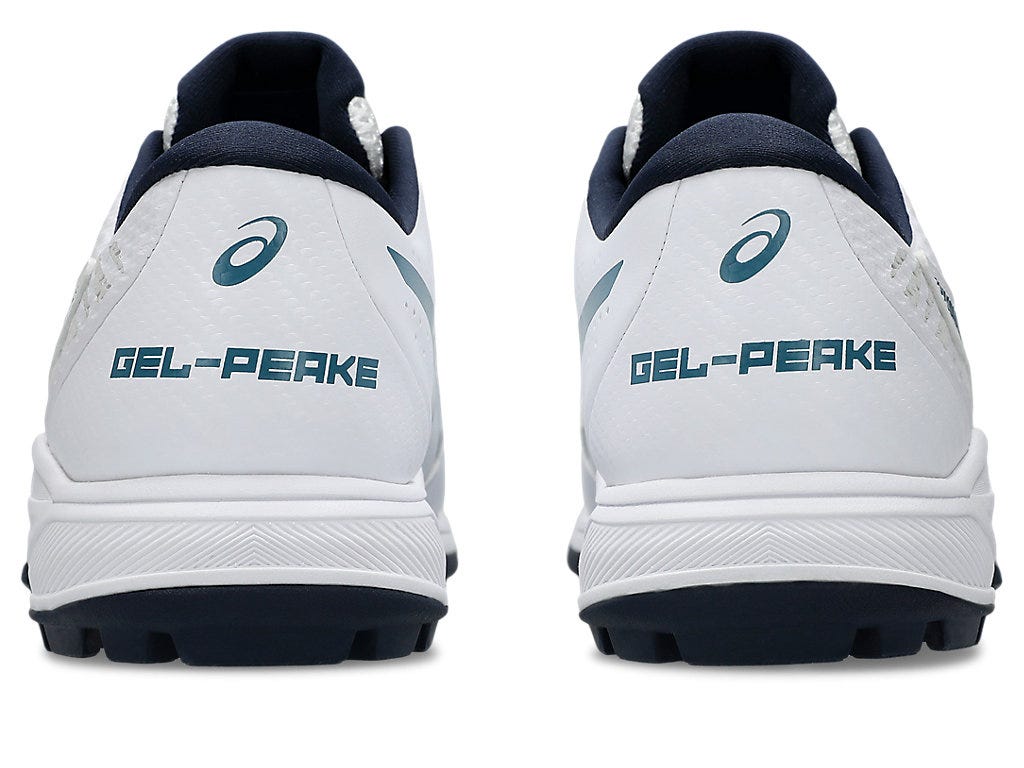 ASICS Gel-Peake 2 White & Atlantis Blue Cricket Shoes - Lightweight Performance Footwear for Cricket Matches & Training Sessions