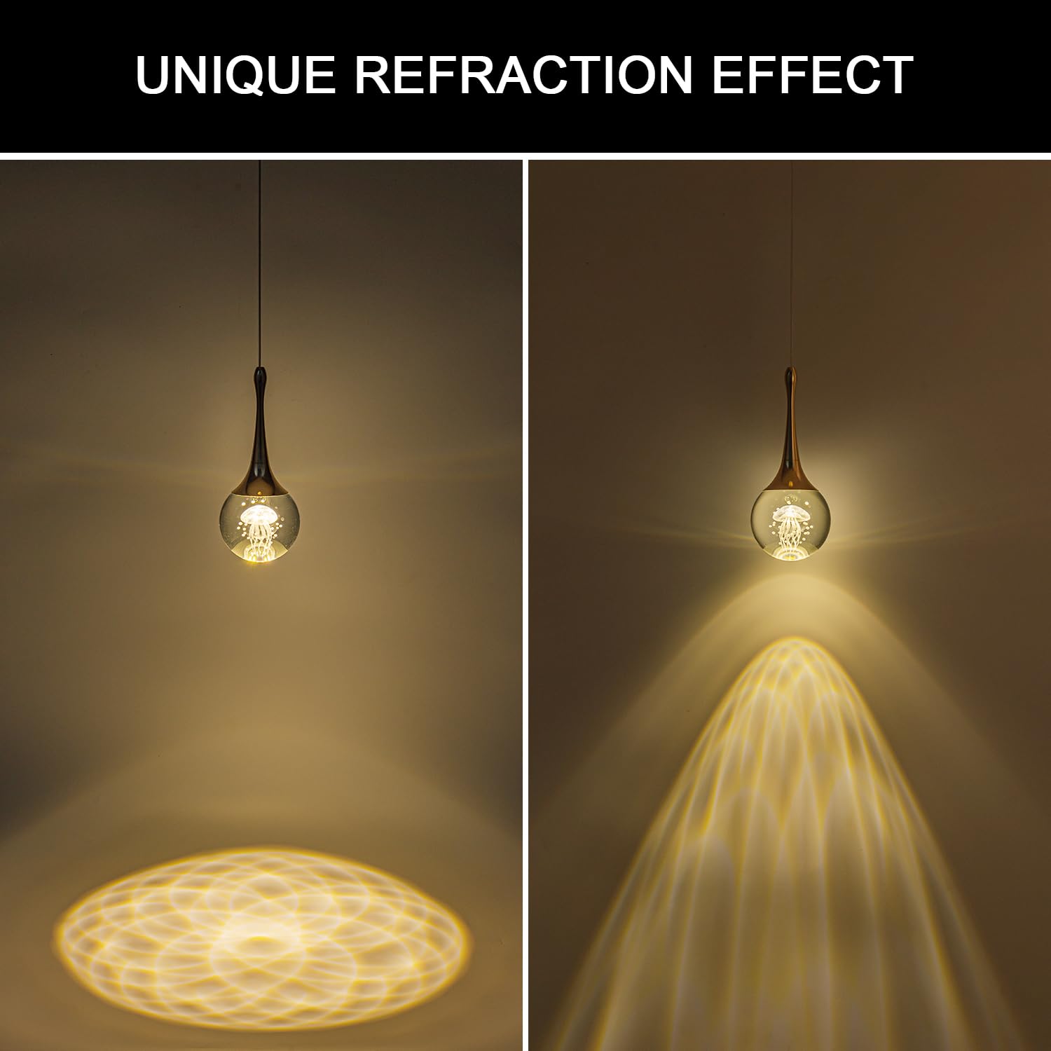 CHYING Mini LED Crystal Teardrop Pendant Light - 3000K Warm White Gold Hanging Ceiling Light for Kitchen Island, Bathroom, Dining Room & Bar - Elegant Globe Jellyfish Lighting for Modern Home Decor