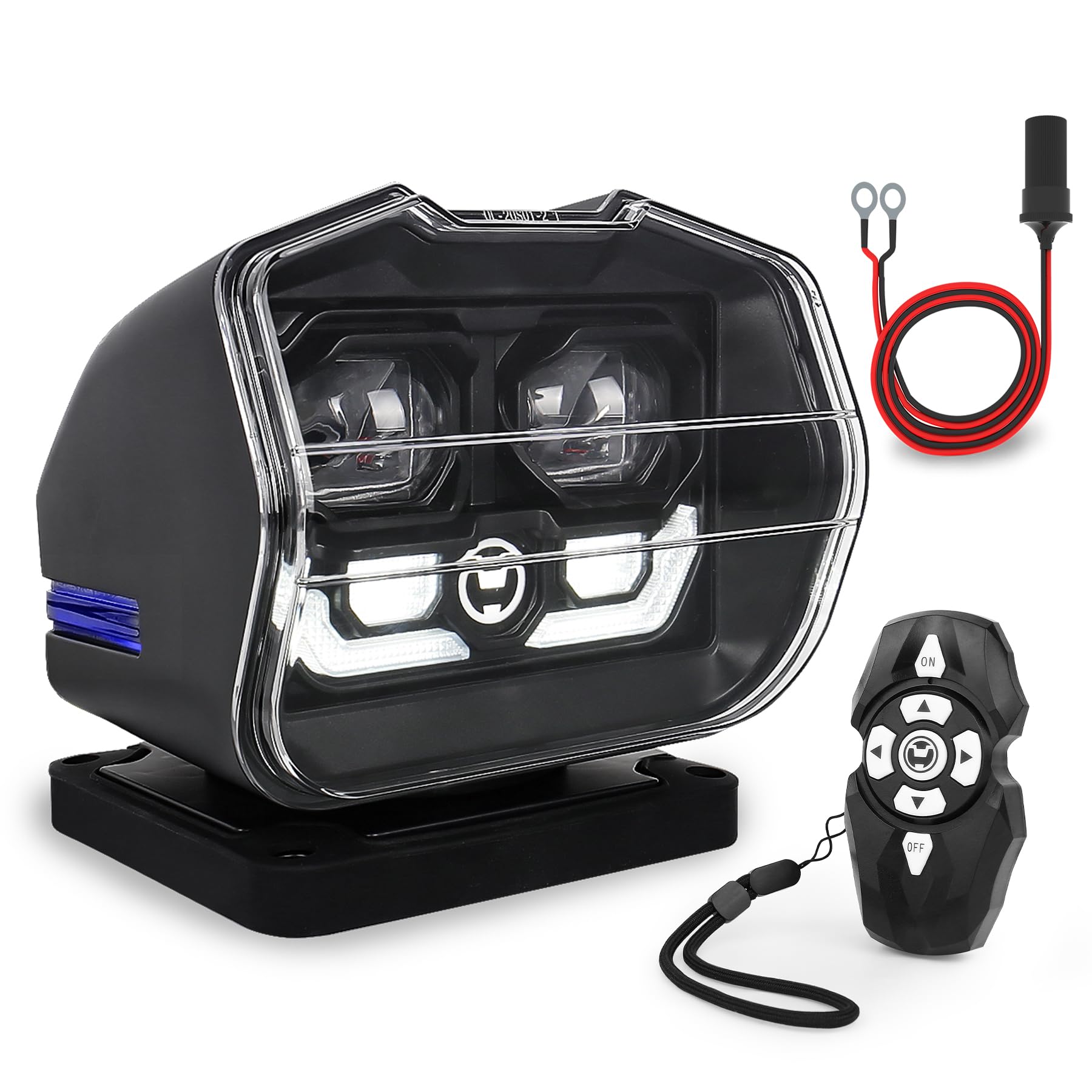 360° Rotating LED Search Light with Wireless Remote Control - Strong Magnetic Base & Permanent Mount - Auto-Search Truck Spot Light for Marine, Boat, SUV, Farm, Off-Road & Emergency Use - Waterproof & Durable for Outdoor Adventures