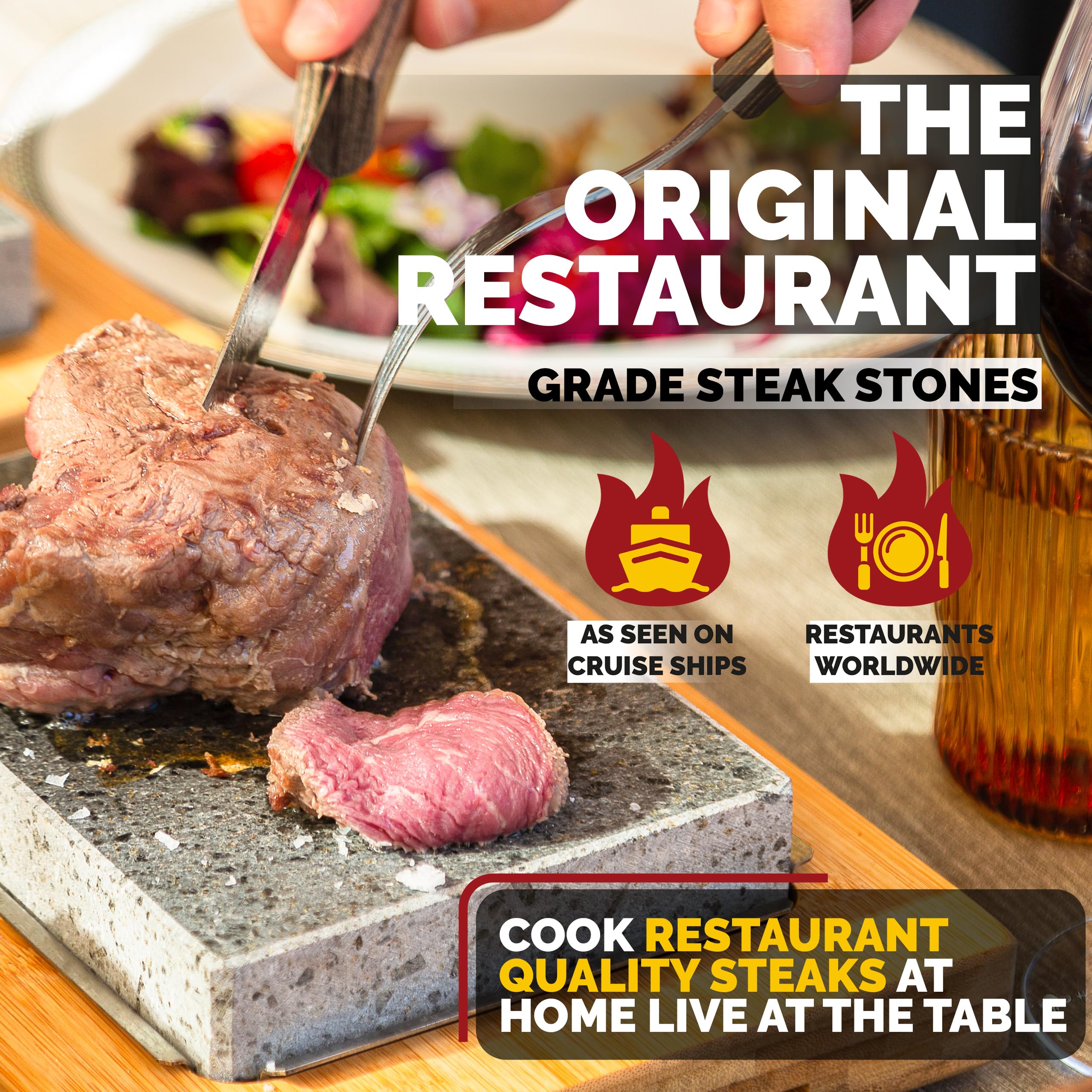 Premium Black Rock Grill Steak Stone Set - Natural Lava Cooking Stone with Steak Knife & Heat-Resistant Gloves for Perfect Steak, Seafood & BBQ at Home | Unique Gift for Grill Lovers