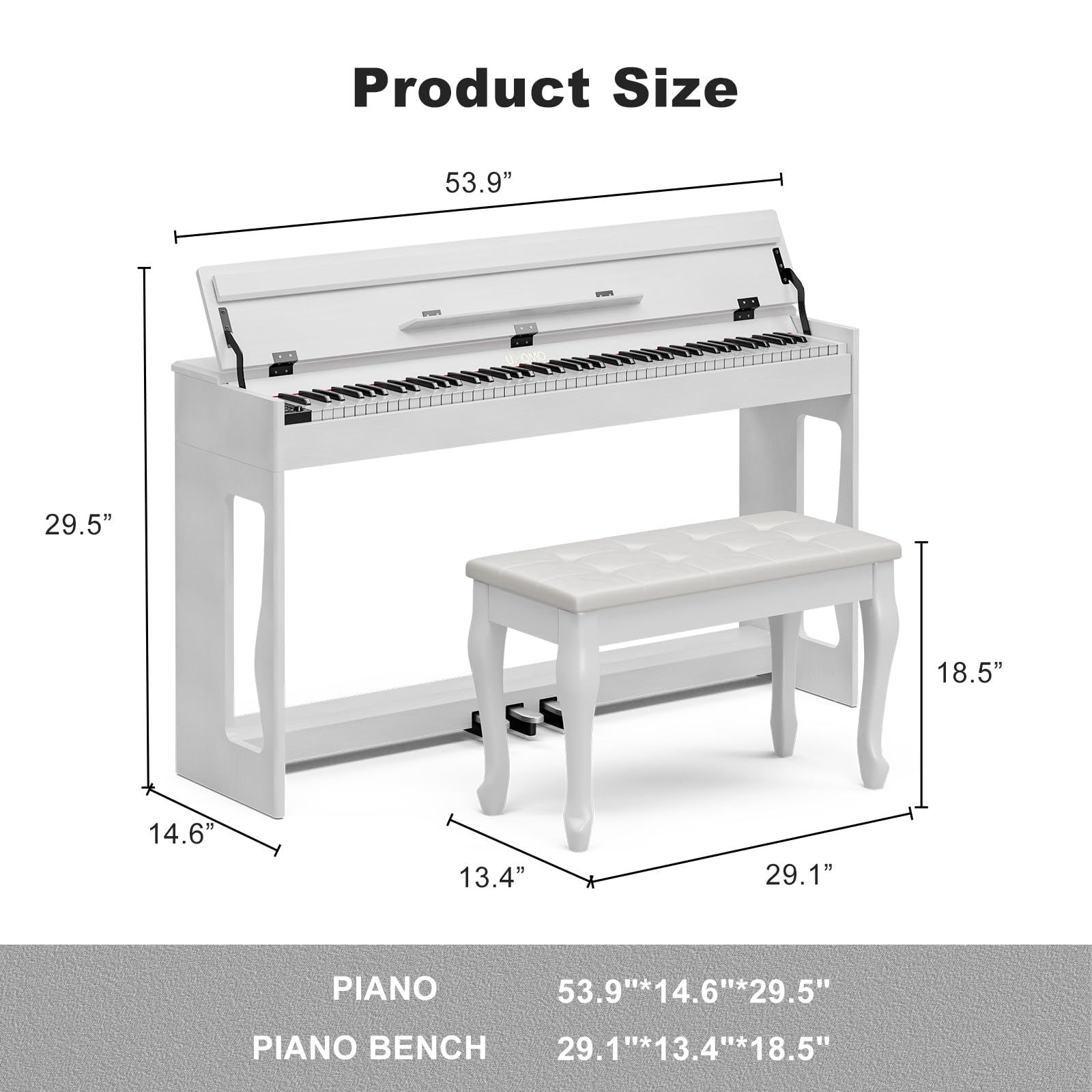UMOMO 88-Key Weighted Digital Piano with Duet Bench - Full Size Hammer Action Beginner Keyboard with USB MIDI Connectivity (White) - Perfect for Home Practice, Music Lessons & Studio Recording
