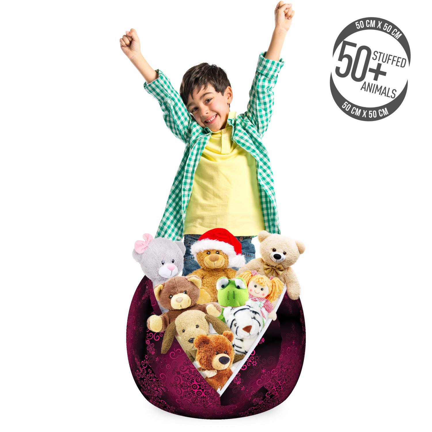 Ambesonne Purple Mandala Storage Toy Bag Chair - Psychedelic Digital Baroque Rococo Indie Design Stuffed Animal Organizer, Washable Small Size Maroon Magenta - Perfect for Kids' Room, Nursery, Playroom & Dorm Organization