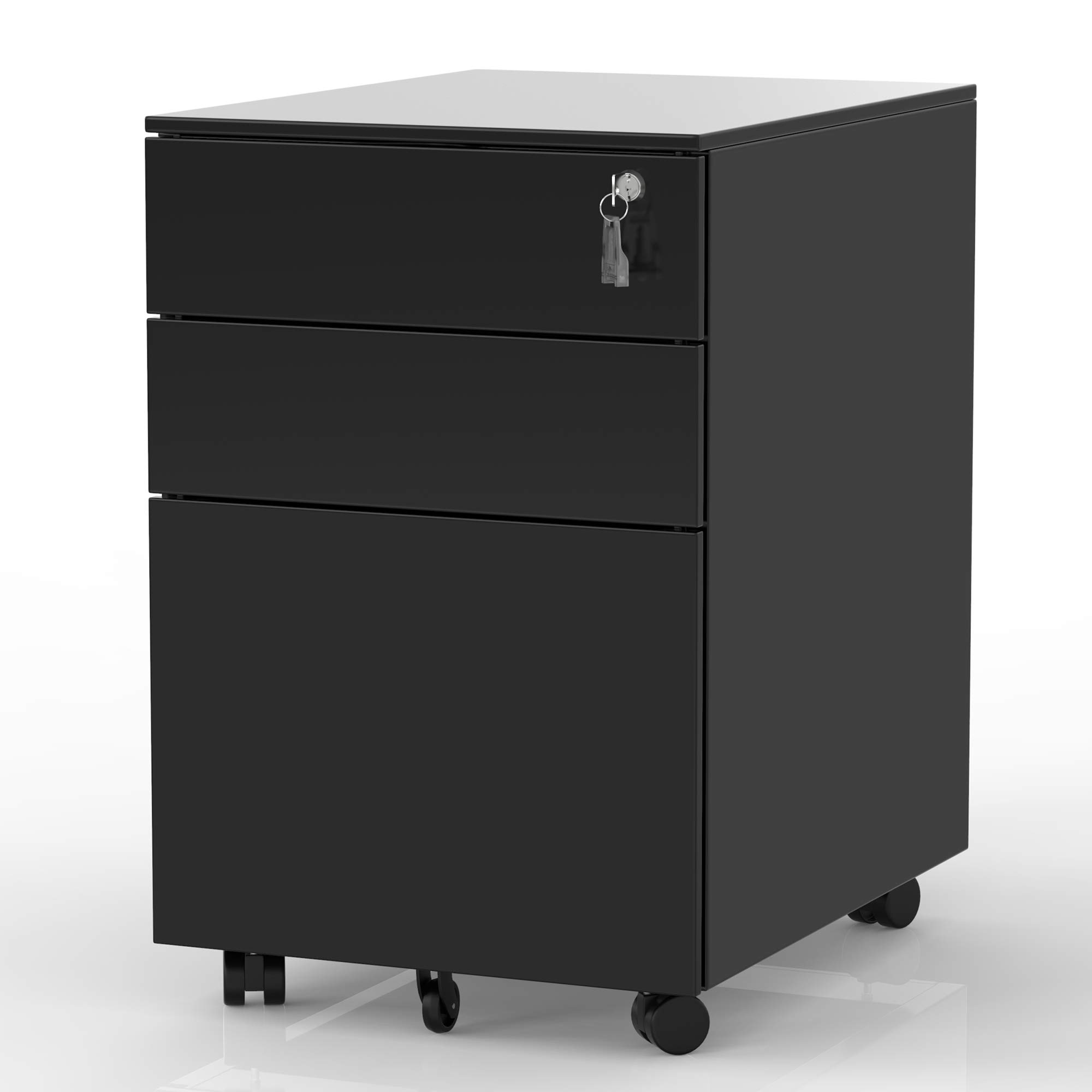 Yeacher 3-Drawer Mobile File Cabinet - Lockable Metal Under Desk Storage with Wheels - Fully Assembled (Black) - Perfect for Office, Home, or Classroom Organization