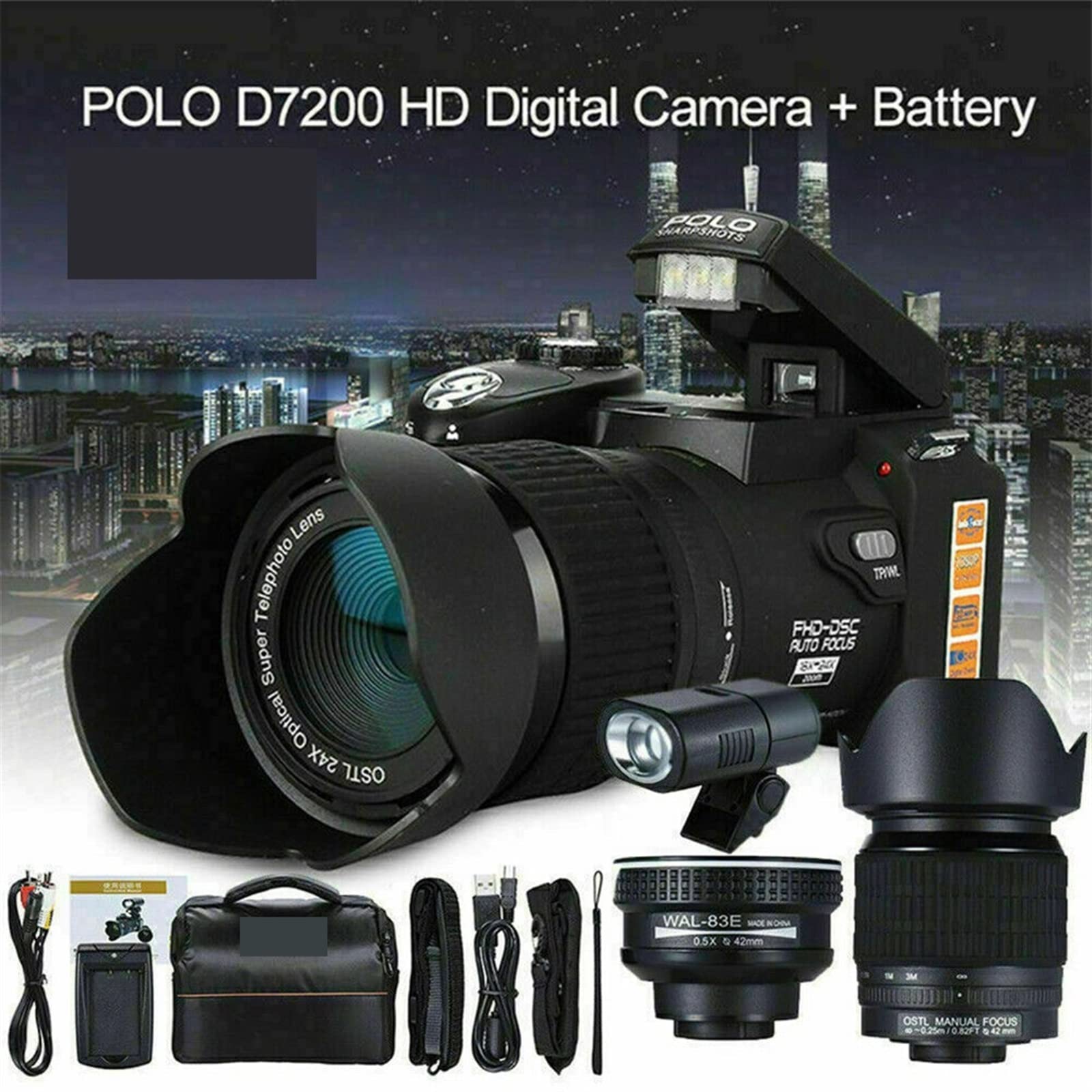 AUBEST 24X Optical Zoom DSLR Camera - 33MP Professional Video Camera with Auto Focus, 1080P HD, 3 Lenses & Flashlight for Photography & Outdoor Videography (No SD Card Included) - Perfect for Travel, Vlogging, and Wildlife Recording