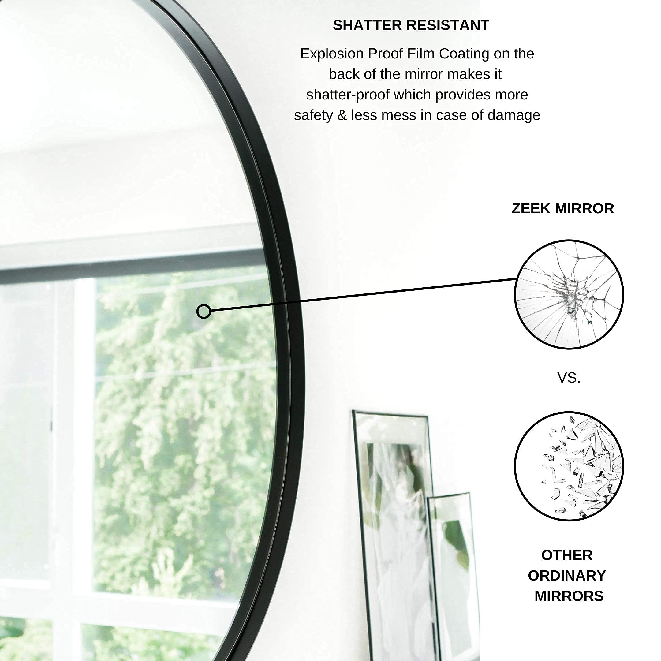 32 Inch Black Round Wall Mirror - Large Decorative Bathroom Vanity Mirror with Aluminum Thin Edge Frame - Perfect for Entryway, Living Room, Bedroom & Dressing Area - Modern Home Decor for Bathrooms, Hallways and Bedrooms