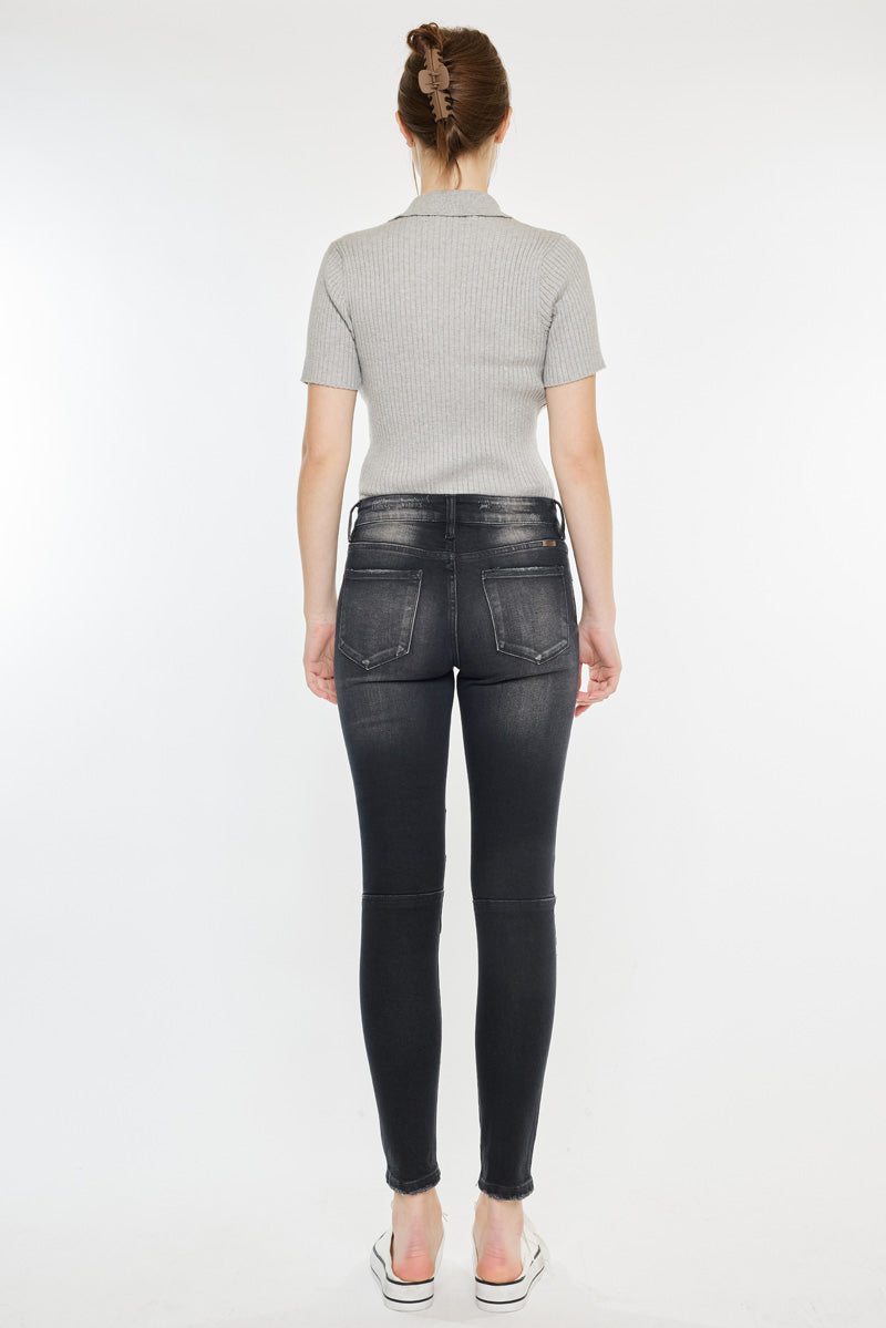 Peyton Mid Rise Moto Super Skinny Jeans for Women - Stretch Denim Pants, Distressed Biker Style, Comfortable Slim Fit (Black, Size 6) - Perfect for Casual Outfits, Night Out, and Everyday Wear