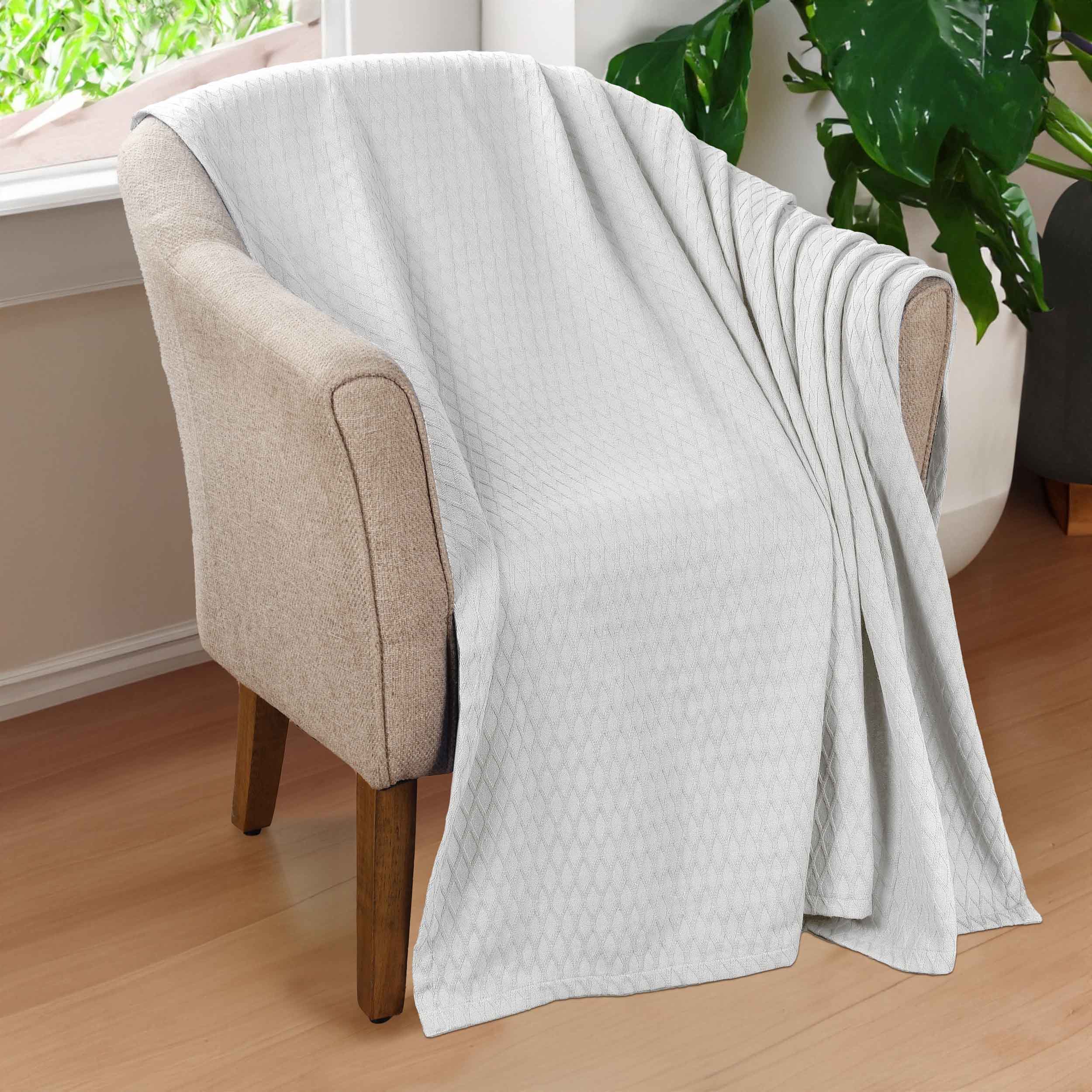Premium Cotton All-Season Diamond Pattern Bed Blanket & Sofa Throw - Soft Cozy Blanket for Bedroom, Living Room, Travel and Gift Giving