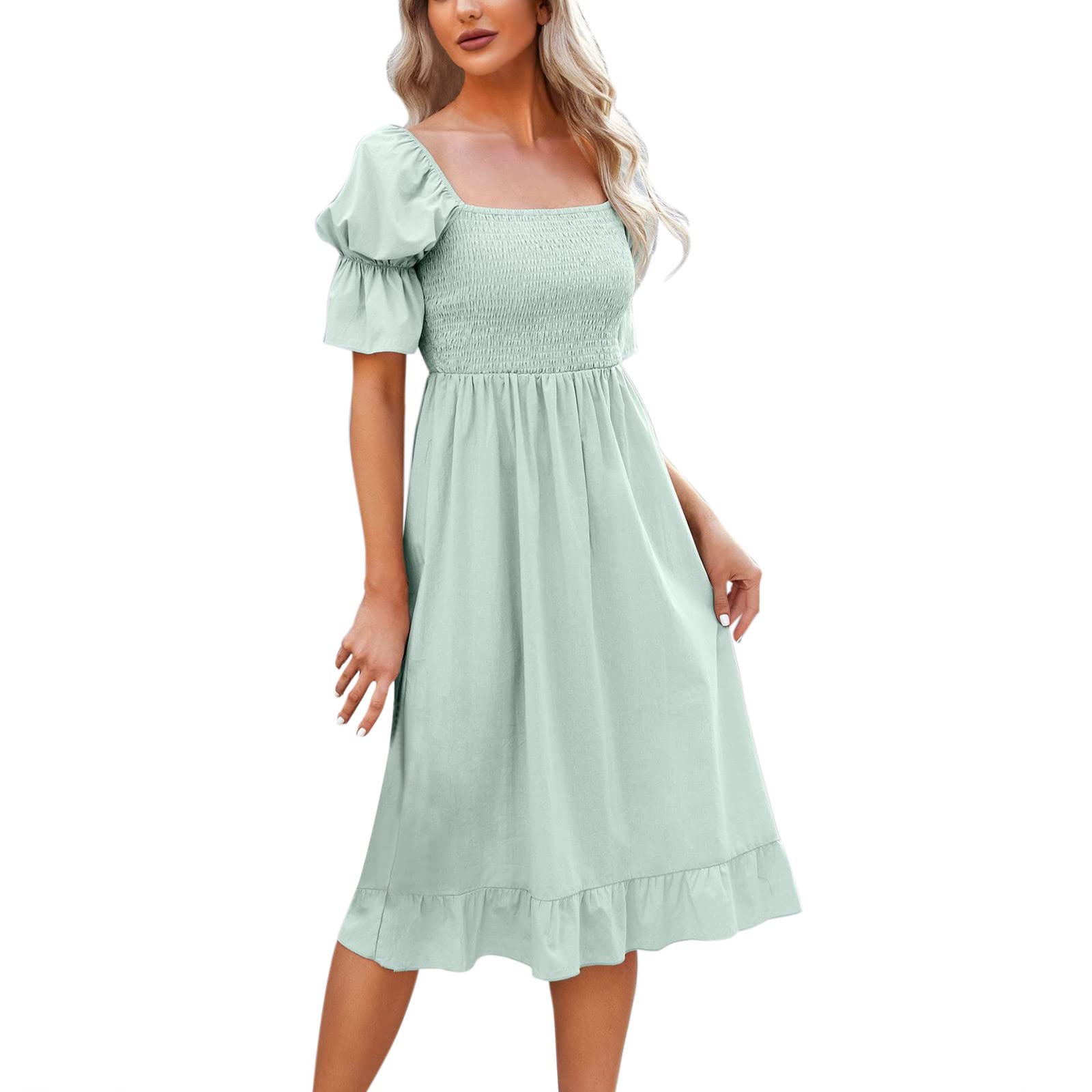 BGFIIPAJG Women's Summer Boho Backless Dress with Sleeves - Square Neck A-Line Long Maxi Dress for Beach, Vacation & Outdoor Parties | Petite & Regular Sizes