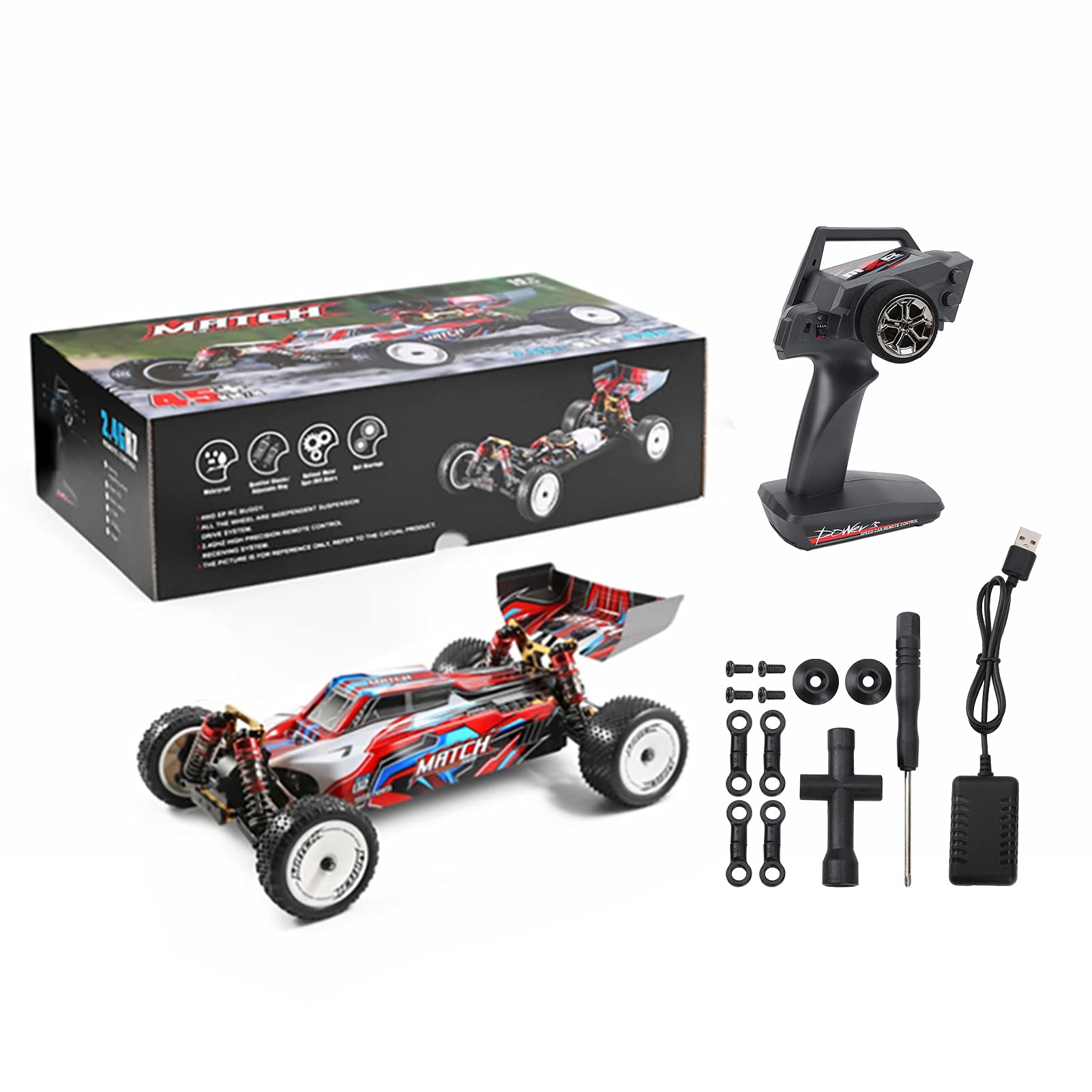 Dilwe 104001 1/10 Scale 2.4Ghz 4WD Remote Control Car - 45km/h High Speed Off-Road RC Truck with 2200mAh Li-Po Battery - RTR Ready-to-Race Crawler for Kids & Adults - Perfect for Backyard Racing, Off-Road Adventures and Birthday Gifts