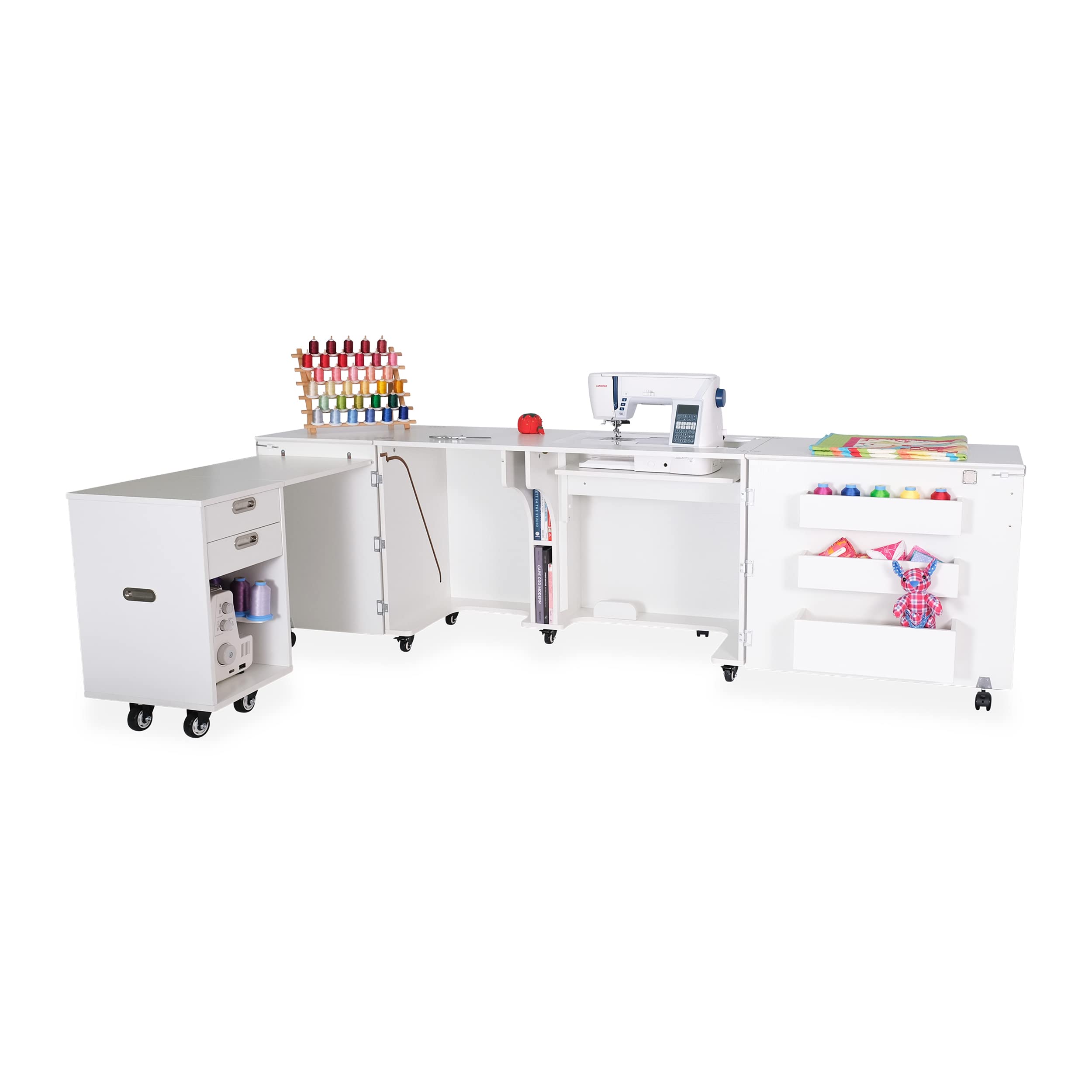 Premium Kangaroo Sewing Cabinet with Quilt Blocks - Ash White Storage Organizer for Quilting & Crafting | Perfect for Home Studios & DIY Sewing Projects