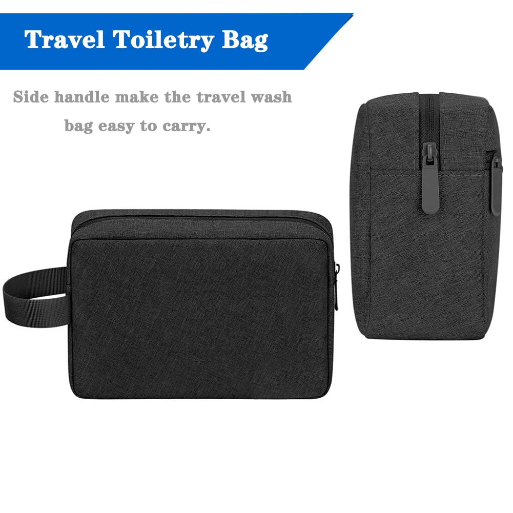 Waterproof Travel Toiletry Bag for Women & Men - Foldable Shower Organizer with Handle for Gym, Makeup, Cosmetics & Shaving Accessories - Ideal for Bathroom, Camping & Airplane Trips - Black