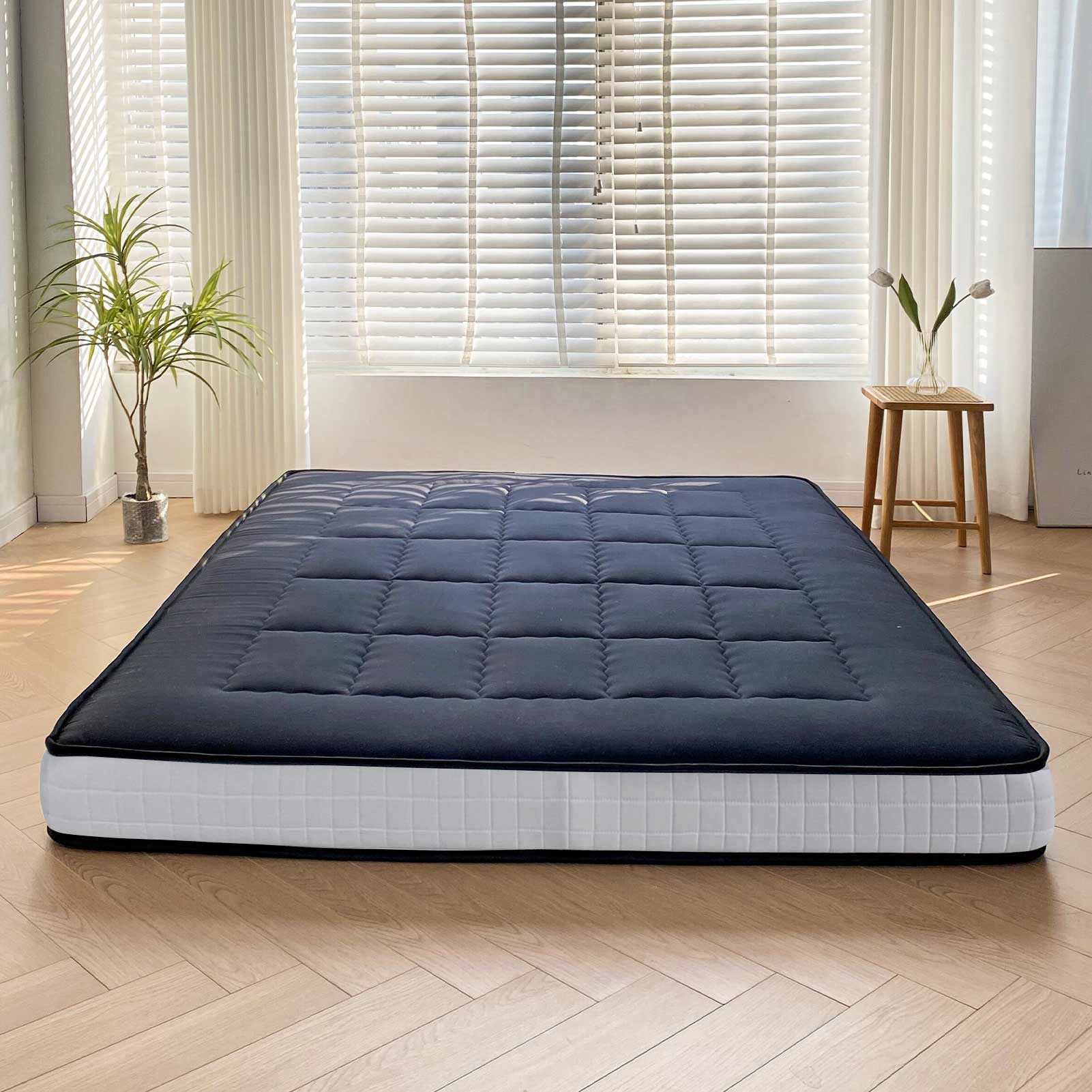 MAXYOYO Padded Japanese Floor Mattress - Black Foldable Roll Up Futon for Bedroom, Guest Room & Travel | Comfortable Floor Sleeping Mat for Adults & Kids