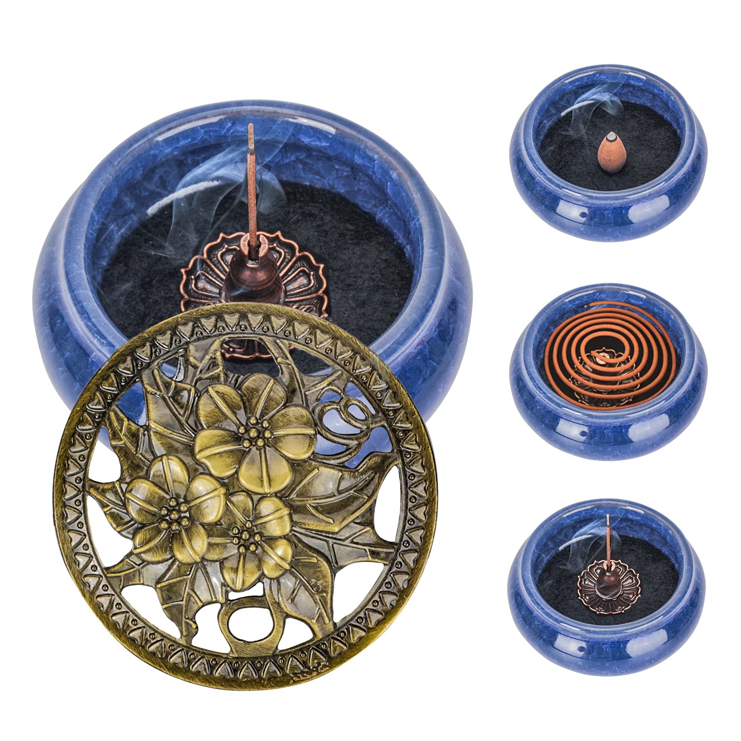 BIVINAR Incense Holder with Lid - Aromatherapy Burner for Sticks, Home, Office & Yoga Decor - Dark Blue - Perfect for Meditation, Relaxation & Spiritual Spaces