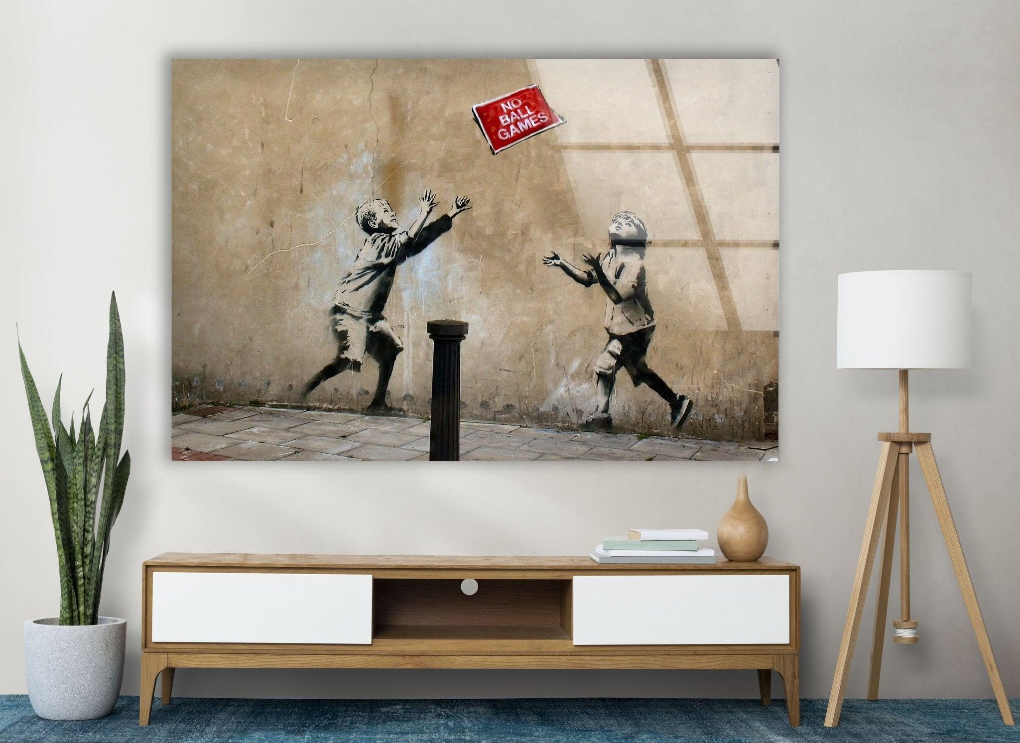 Banksy No Ball Games Glass Wall Art - Stunning Home Decor for Living Room, Office & Gift Ideas