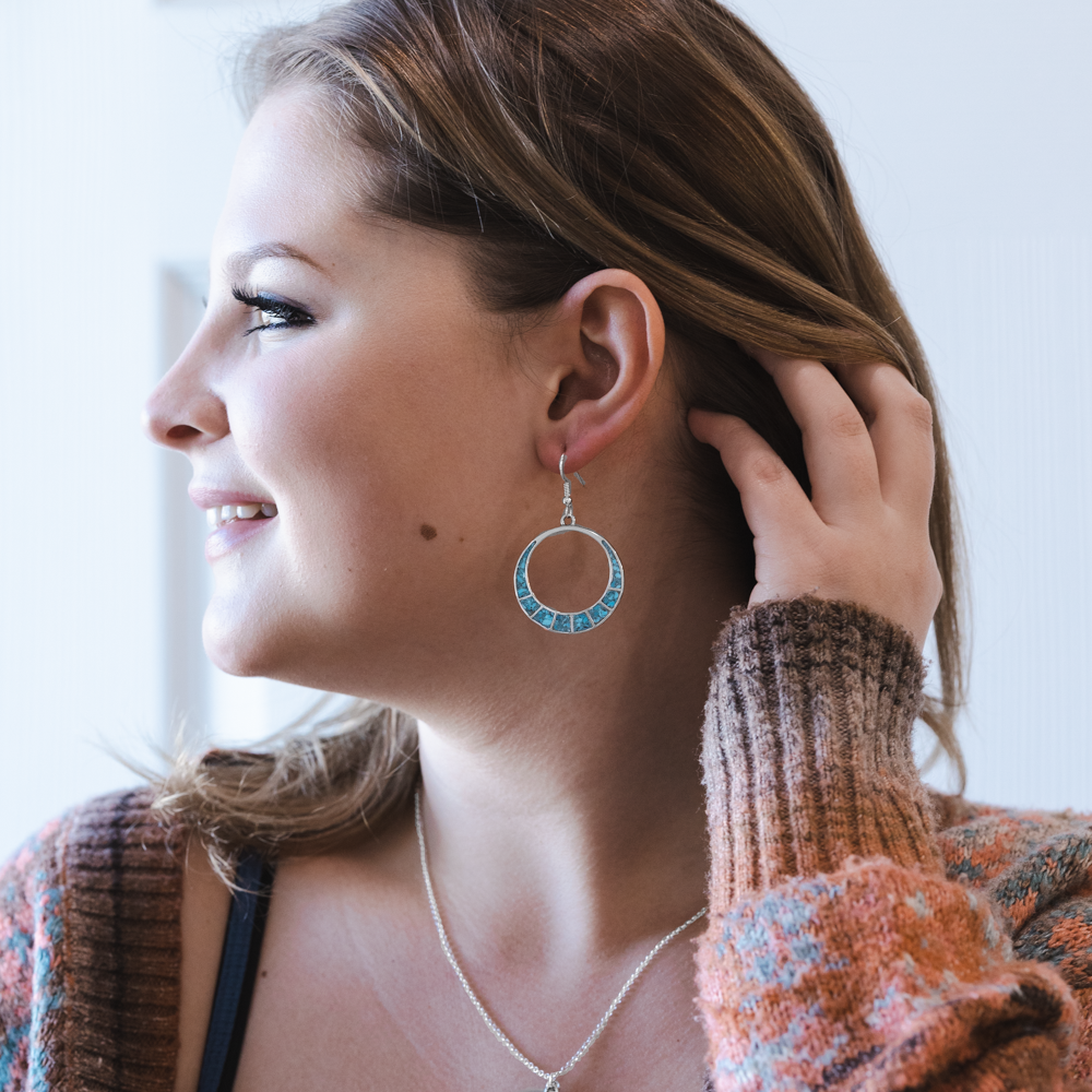 Radiante Solar Eclipse Turquoise Earrings – Handmade Sterling Silver Dangle Earrings for Women | Perfect for Parties, Weddings & Everyday Wear