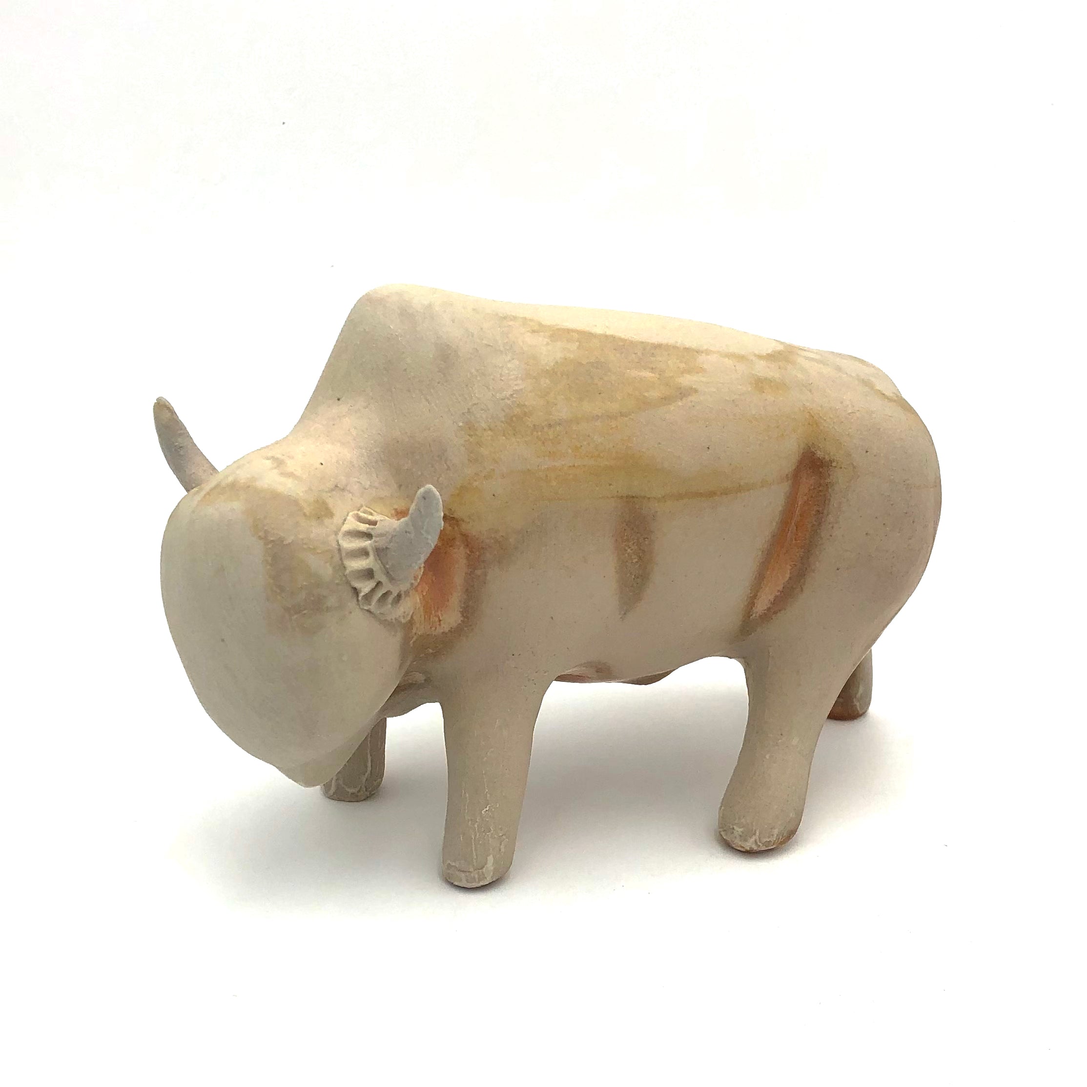Brian Horsch Half Size Bison Sculpture - Wood Fired Smooth Finish (Left Facing) - Perfect for Western Home Decor, Office Display & Rustic Gift Ideas