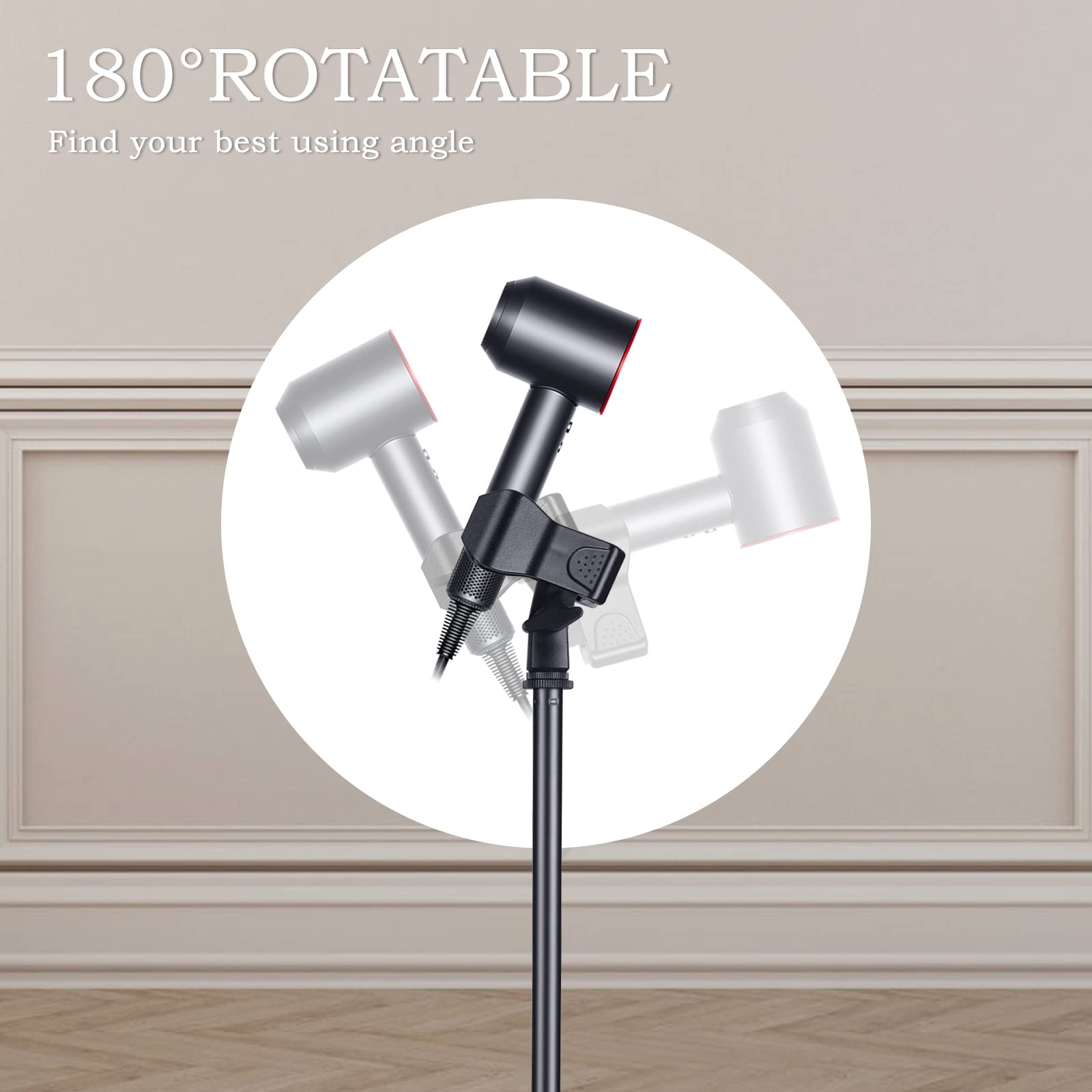 Hands Free Hair Dryer Stand Holder - 59in/150cm Adjustable Height, Heavy Duty Blow Dryer Floor Stand with 180° Rotation & Stable Base for Salon, Home, and Professional Styling Use