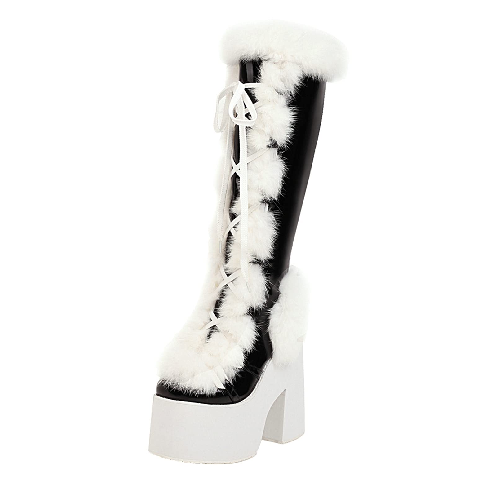 Women's Fashion Winter Knee High Platform Boots with Zipper - Block Heel Snow Boots for Cold Weather, Outdoor Walking & Street Style