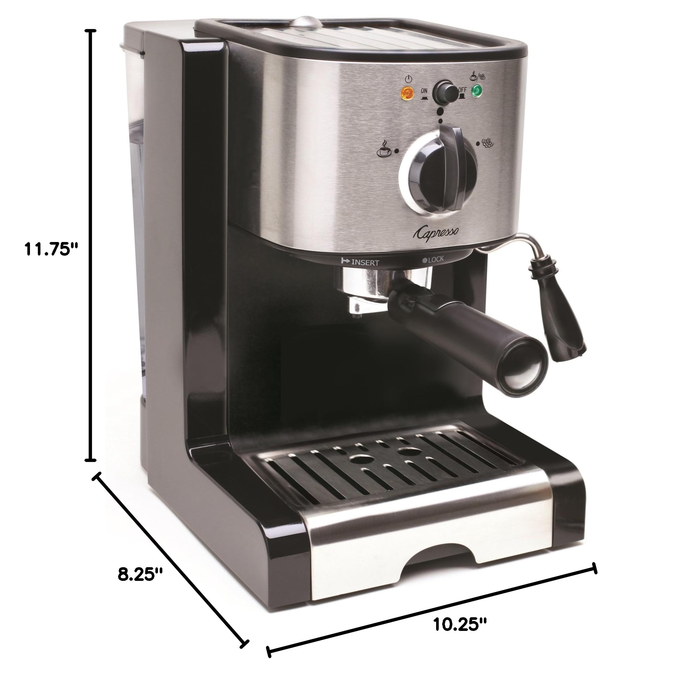 Capresso 116.04 EC100 Pump Espresso & Cappuccino Machine - 46 oz Capacity, Black & Stainless Steel - Perfect for Home Baristas & Coffee Lovers - Ideal for Espresso, Latte, Macchiato & More