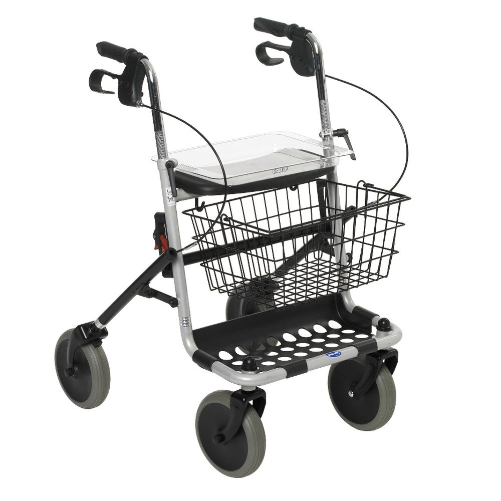 NRS Healthcare Banjo 4-Wheel Rollator Walker with Tray & Storage Basket - Lightweight Mobility Aid for Seniors & Adults - Indoor & Outdoor Use for Shopping, Travel & Daily Support