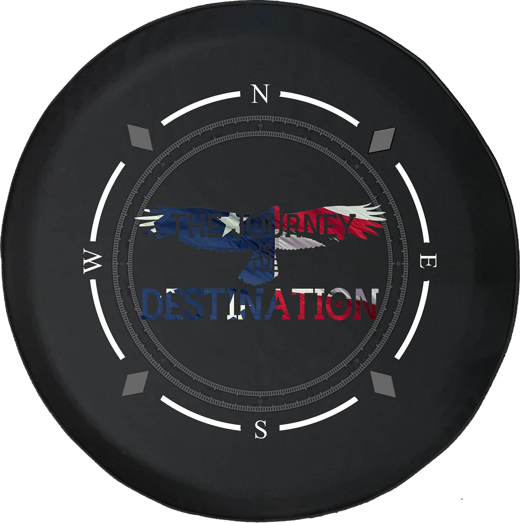 Premium Spare Tire Cover with Compass Design - 'The Journey is The Destination' Waving American Flag & Eagle - Universal Fit for SUV, Trailer, RV & Most Vehicles - Durable & Weatherproof Wheel Accessory for Outdoor Adventures & Road Trips