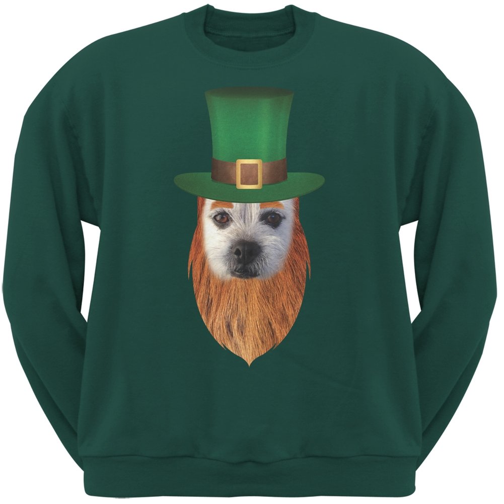 Funny Leprechaun Dog Forest Green Sweatshirt for St. Patrick's Day - Cute Irish-Themed Pullover for Adults - Perfect for Parties, Parades & Festive Celebrations
