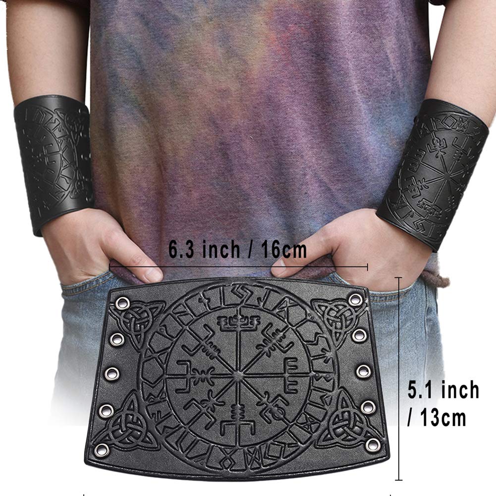 Viking Leather Bracers Armor Set - Medieval Leather Arm Guards for Men & Women - 2 Pack Handmade Leather Wrist Cuffs - Perfect for LARP, Cosplay, Renaissance Fairs & Viking Reenactments