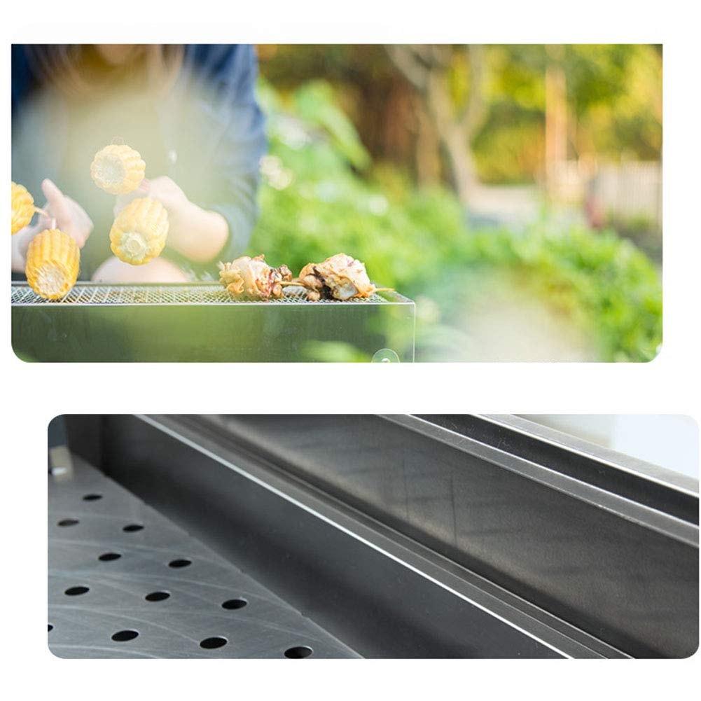 Portable Stainless Steel Park-Style Charcoal Grill - Large Folding BBQ Smoker with Kabab Rack for Camping, Picnics & Backyard Cooking | Heavy-Duty Outdoor Charcoal Barbecue Grill with Ample Grilling Surface