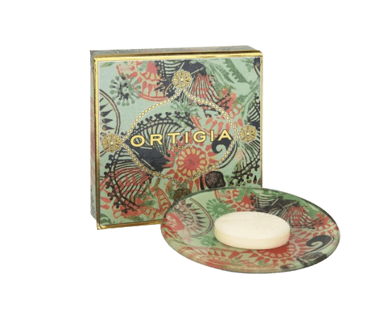 Fico D'India Round Glass Plate and Soap Set - Elegant Handmade Italian Glassware for Bathroom Decor, Kitchen Serving, and Gift Giving
