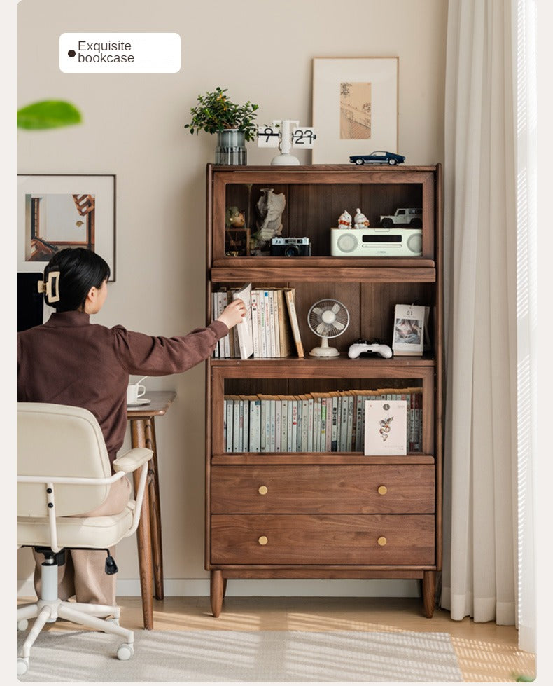 Solid Black Walnut Wood Side Cabinet with Flip Door - Perfect for Living Room, Bedroom & Home Office Storage