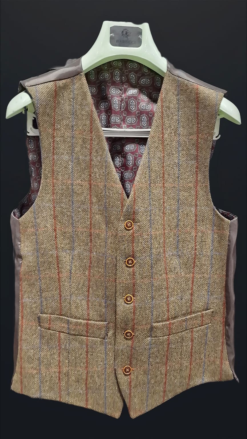 Barucci Frost Men's Vintage Brown Pure Wool Tweed Waistcoat Vest | Classic Formal & Casual Wear for Weddings, Office & Outdoor Events