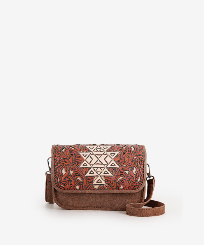 Trinity Ranch Aztec Tooled Leather Crossbody Purse for Women - Stylish Boho Handbag for Everyday Use, Travel & Casual Outings