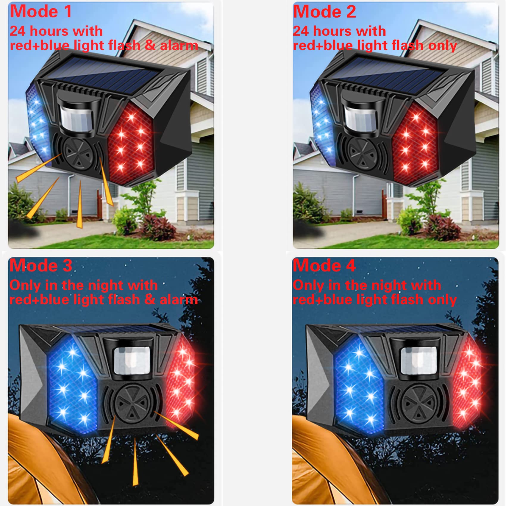 Solar Strobe Warning Lights with Motion Sensor - 129dB Waterproof Alarm, 4 Modes Security Siren Light for Farm, Warehouse, Yard, Home & Barn Protection (2 Pack with Remote) - Ideal for Outdoor Security, Animal Deterrent & Emergency Alert
