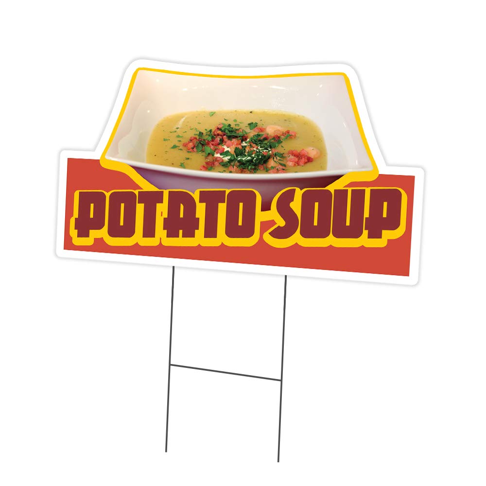 12x16 Inch Potato Soup Yard Sign with Stake - Durable Business Advertising Sign for Restaurants & Events - Front Image Only - Made in USA - Perfect for Outdoor Promotions & Seasonal Decor