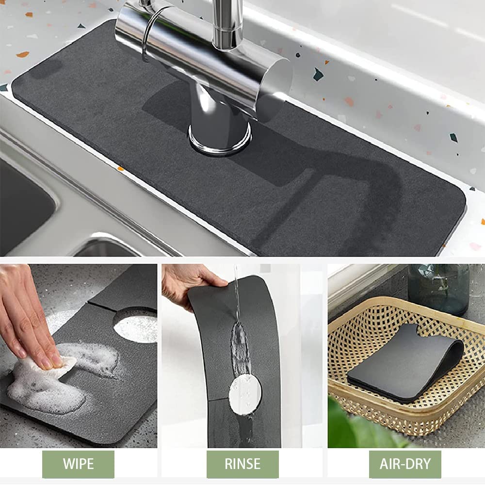 **Super Absorbent Splash Guard for Sink Faucet - Fast Drying Kitchen & Bathroom Sink Mat - Drip Catcher, Dish Drying Mat & Sponge Holder - Perfect for Countertop Protection & Mess-Free Cleaning**
