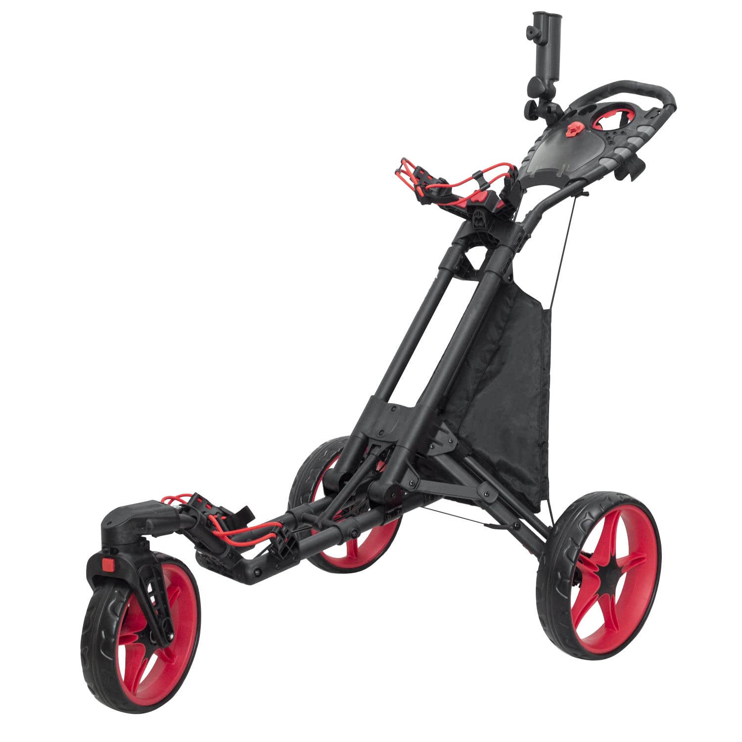 Xmatch 3-Wheel Folding Golf Push Cart with Foot Brake, Umbrella Holder & Cup Holder | 360° Swivel Front Wheel | Lightweight & Portable for Golf Courses, Driving Range & Outdoor Practice