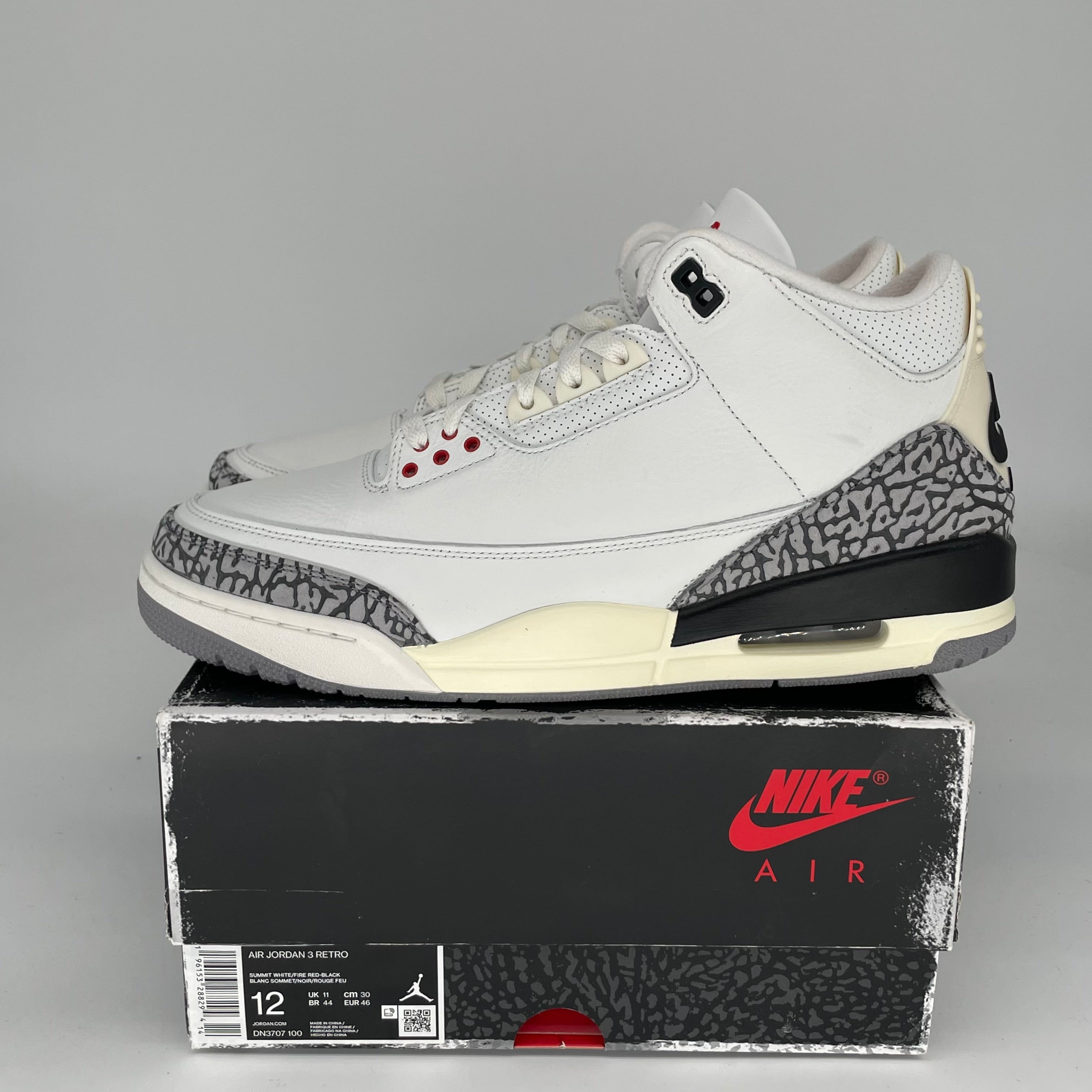 Original Air Jordan 3 White Cement Reimagined - Men's Size 12 (DN3707-100) - Authentic Retro Basketball Shoes for Sneaker Collectors & Streetwear Fashion