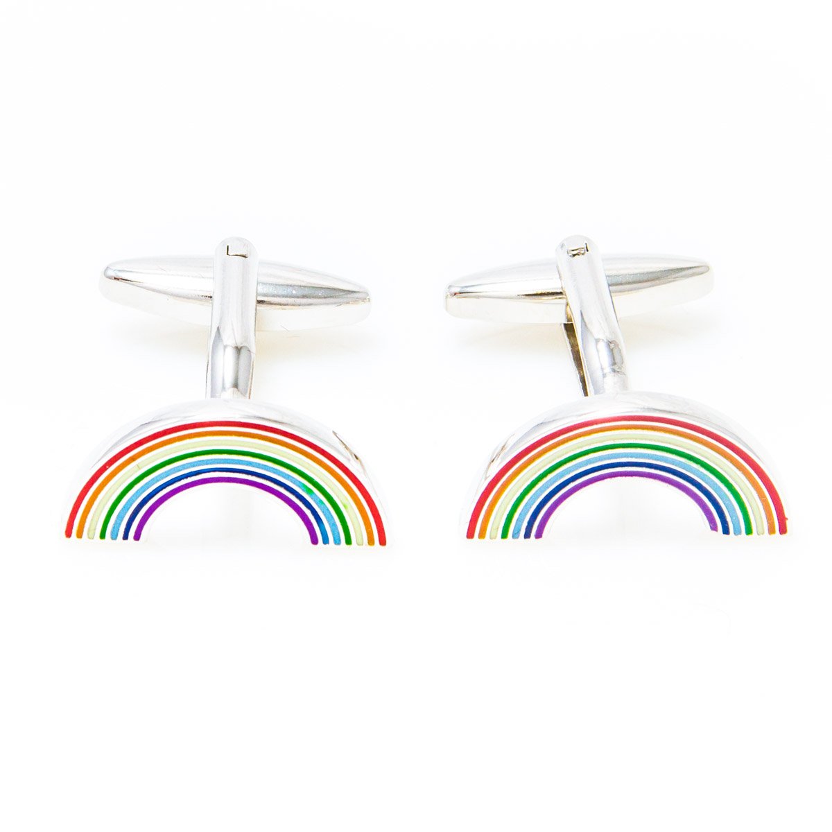 MRCUFF Rainbow Pair Cufflinks - Elegant Stainless Steel Dress Accessories for Men with Gift Box & Polishing Cloth - Perfect for Weddings, Formal Events & Business Occasions