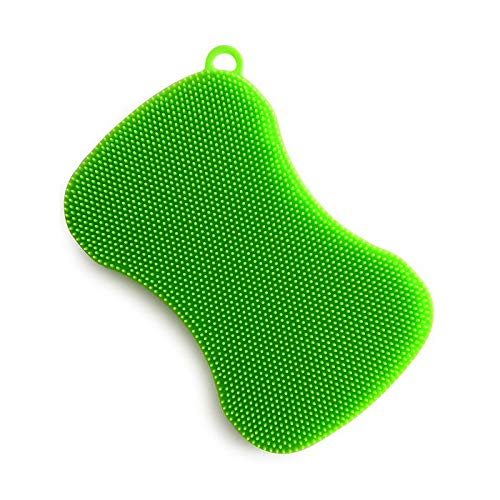 Norpro Silicone Dish Scrubbing Sponge & Vegetable Scrubber Brush - Set of 3, Eco-Friendly Kitchen Cleaning Tools for Pots, Pans, Fruits & Vegetables (Green)