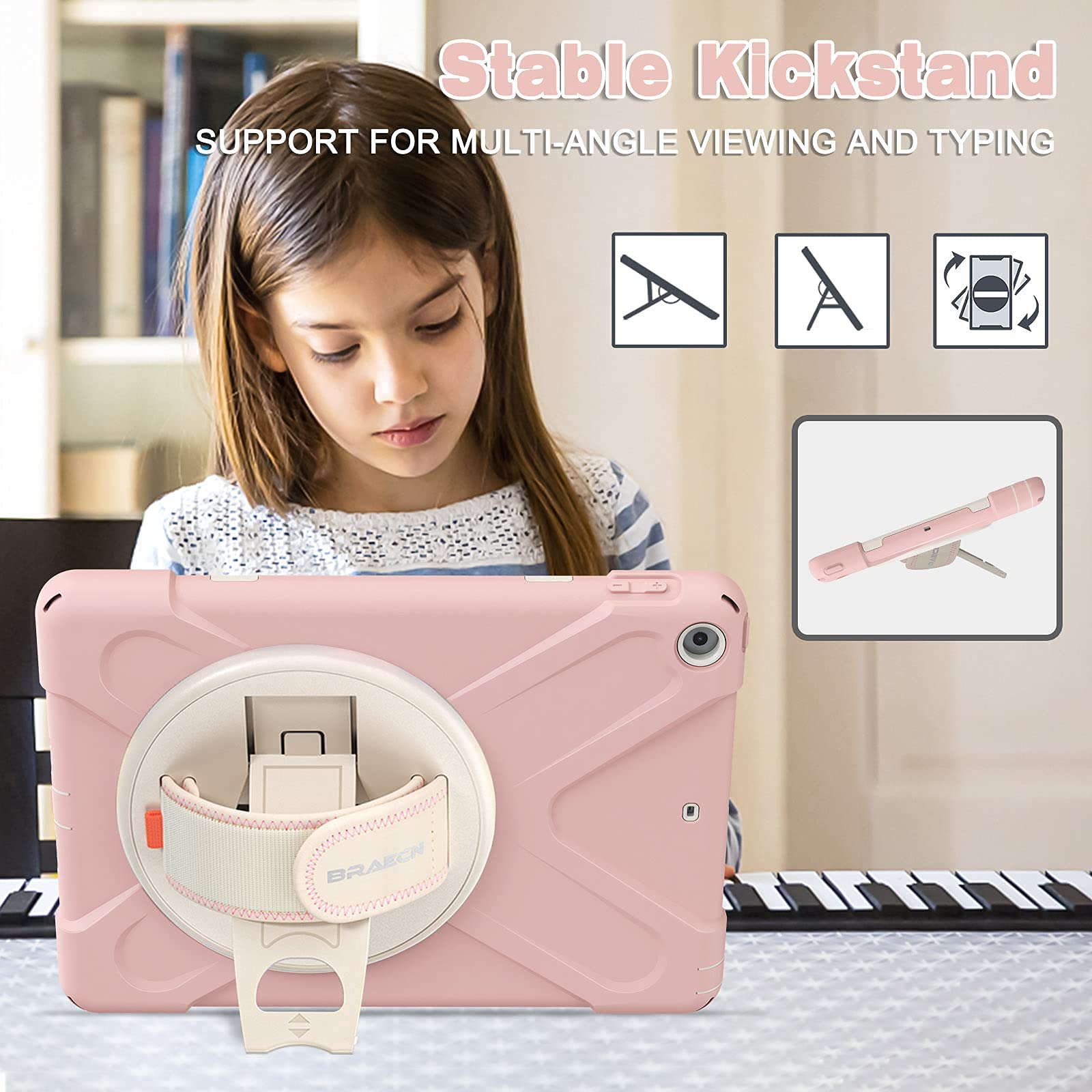 BRAECN Shockproof Kids Case for iPad 9.7 Inch (6th/5th Gen), iPad Air 1/2, iPad Pro 9.7 - Heavy Duty Protective Cover with Handle, Strap, Kickstand & Pencil Holder | Perfect for School, Travel & Home Use