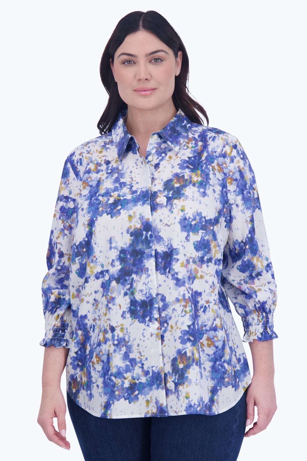 Olivia Plus Abstract Floral 3/4 Sleeve Blouse - Stylish Women's Top for Casual Wear, Office & Date Night Outfits