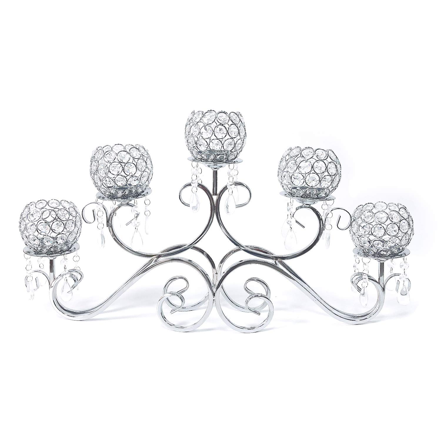 Gold Fortune Crystal Candle Holders Set of 3 - Elegant Silver 5-Arm Candelabra Centerpiece for Coffee Table, Living Room & Dining Room Decor | Perfect for Wedding, Anniversary, Holiday & Romantic Dinner Decorations