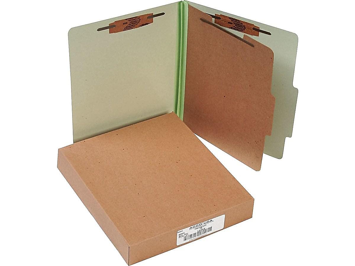 ACCO 4-Part Pressboard Classification Folders with Fasteners - Letter Size, Green, 10 per Box (A7015044) - Perfect for Office Organization, School Supplies & Document Filing